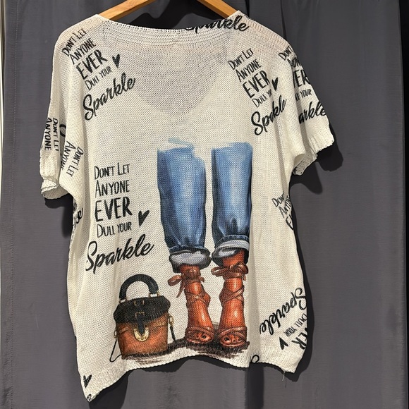 NEW Lightweight Graphic Top - Sparkle Handbag & Shoes One Size - Picture 2 of 6